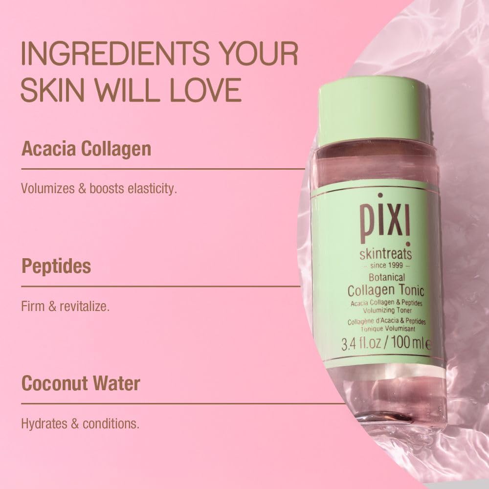 Pixi Botanical Collagen Tonic, Volumizing & Hydrating Toner, Enhanced with Peptides & Botanicals to Firm & Revitalize, Alcohol-Free Daily Moisturizing Toner, 100 ml / 3.4oz - Image 5