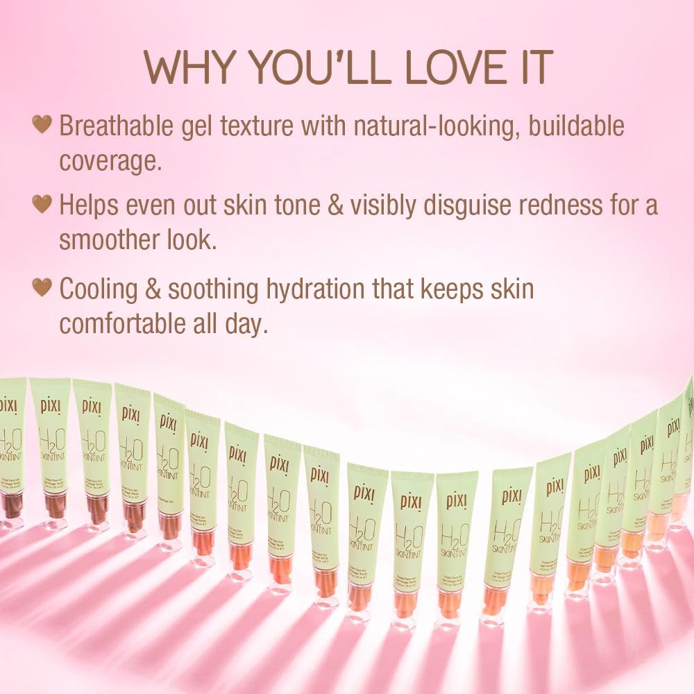 Pixi H2O SkinTint | Tinted Face Gel Moisturizer | Lightweight Hydrating Coverage with Hyaluronic Acid | Evens Skin Tone & Reduces Redness | Oil-Free Dewy Finish | Cream | 1.2 fl oz - Image 3