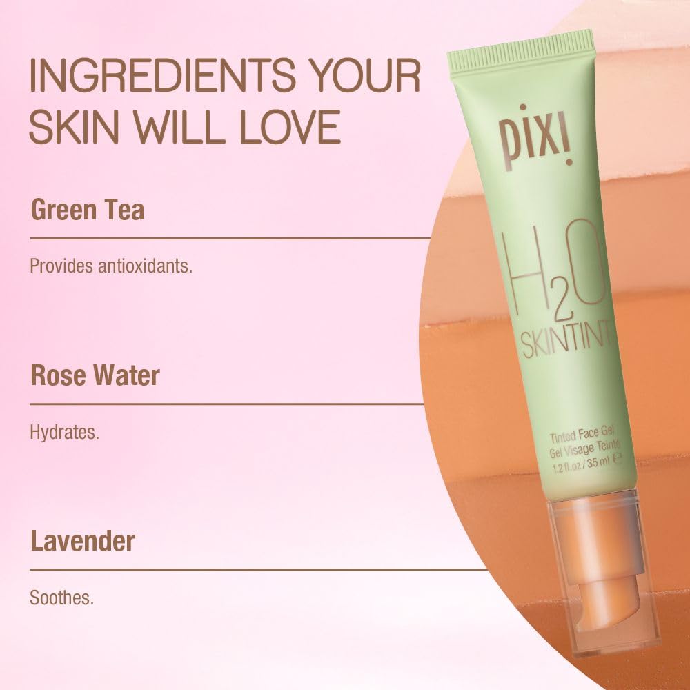 Pixi H2O SkinTint | Tinted Face Gel Moisturizer | Lightweight Hydrating Coverage with Hyaluronic Acid | Evens Skin Tone & Reduces Redness | Oil-Free Dewy Finish | Cream | 1.2 fl oz - Image 5