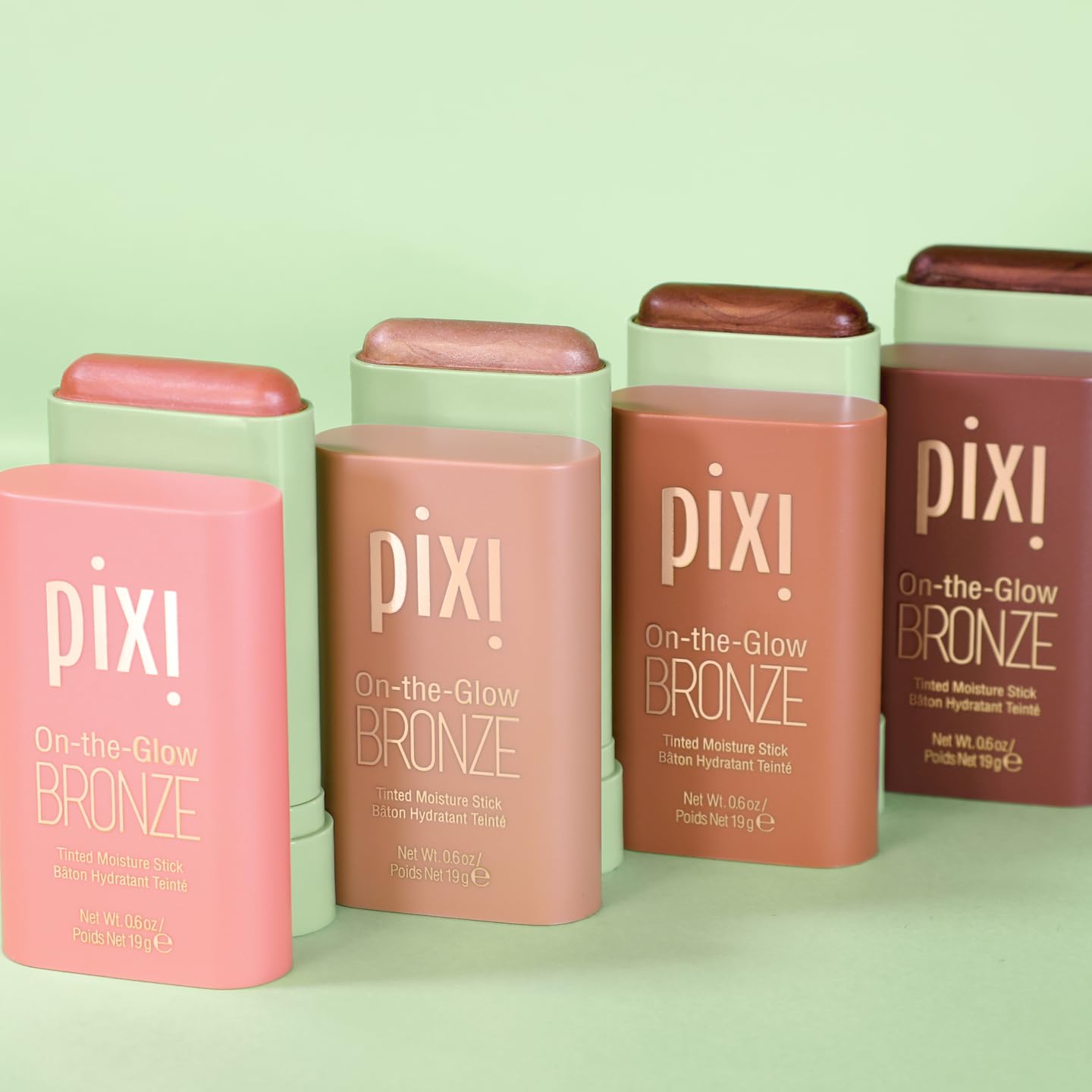 Pixi On-the-Glow Bronze - 4 Shade Bundle: RichGlow, SoftGlow, WarmGlow, and DeepGlow, Hydrating Tinted Moisture Bronzer Stick with Ginseng, Aloe Vera & Fruit Extracts, For Cheeks & Lips, 19g / 0.6oz E - Image 3