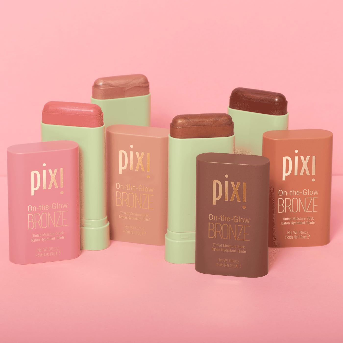 Pixi On-the-Glow Bronze - 4 Shade Bundle: RichGlow, SoftGlow, WarmGlow, and DeepGlow, Hydrating Tinted Moisture Bronzer Stick with Ginseng, Aloe Vera & Fruit Extracts, For Cheeks & Lips, 19g / 0.6oz E - Image 4