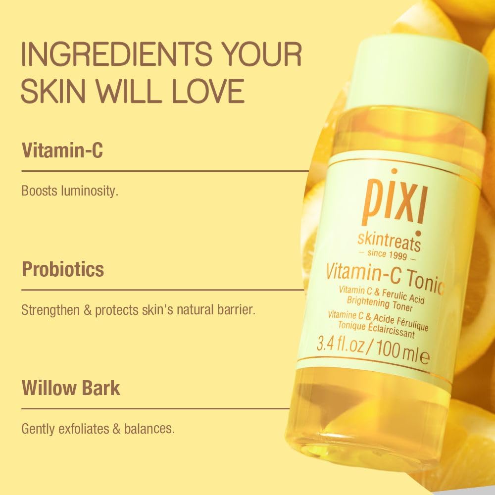 Pixi Vitamin-C Tonic,Brightening & Soothing Facial Toner, Boost Skin Luminosity, Infused with Vitamin-C & Ferulic Acid, Alcohol Free Daily Toner, 100ml / 3.4fl oz Travel Size Skin Care - Image 5